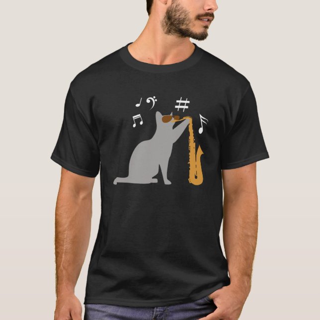 T-shirt Cool cat plays a saxophone  saxophone (Devant)