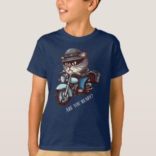 T-shirt Cool Cat Riding Motorcycle Êtes-vous prêt