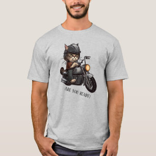T-shirt Cool Cat Riding Motorcycle Êtes-vous prêt