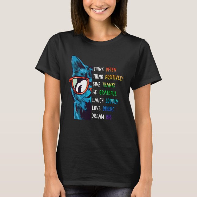 T-shirt Cool Cat Thinking Positive Motivation Saying Menta (Devant)