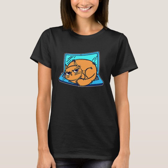 T-shirt Cool cat work from home laptop home office (Devant)