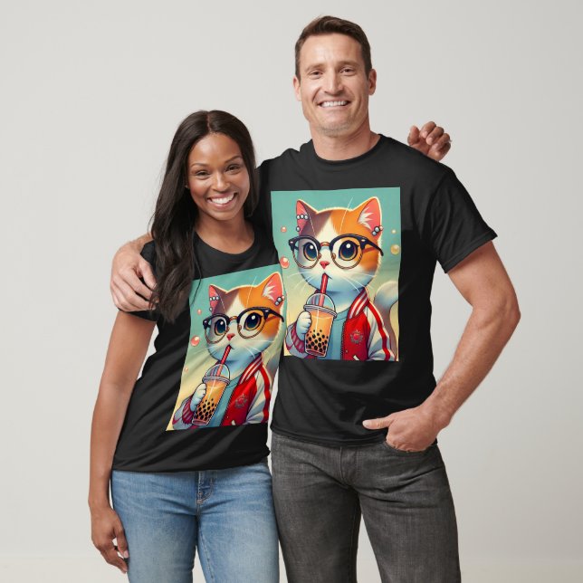 T-shirt Cool Chat en train de boire du boba (Unisexe)