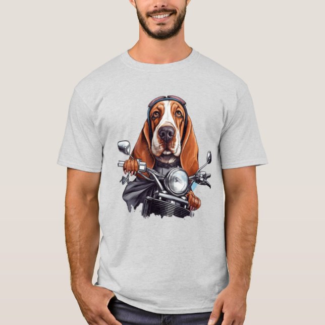 T-shirt Cool chien biker, joli basset hound chien conducte (Devant)
