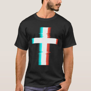 T-shirt Cool Christian Cross Moderne Glitch Effet