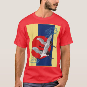 T-shirt Cool Crane Bird Artwork, Dance of Crane Japanese