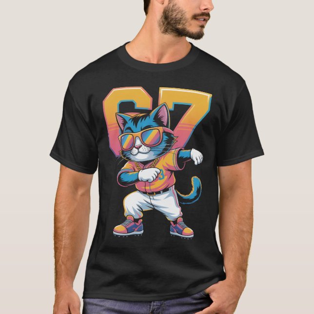 T-shirt Cool Dabbing Cat 67 Baseball Sports Fan Gift | Fun (Devant)