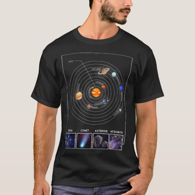 T-shirt Cool d'astronomie graphique du système solaire (Devant)
