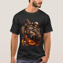 T-shirt cool de chat sorcière et squelette d'Hallo