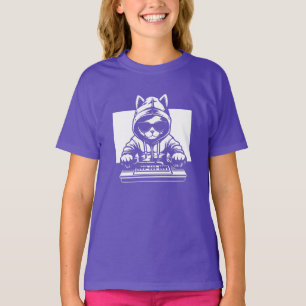 T-shirt Cool DJ Cat DJ Cat avec Lunettes de Soleil Incro