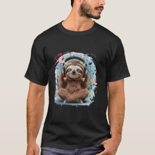T-shirt Cool DJ Sloth Mixant des Disques avec des Écouteur