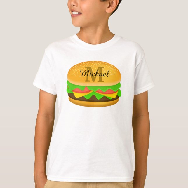 T-shirt Cool et amusant hamburger de délicieux Monogramme (Devant)