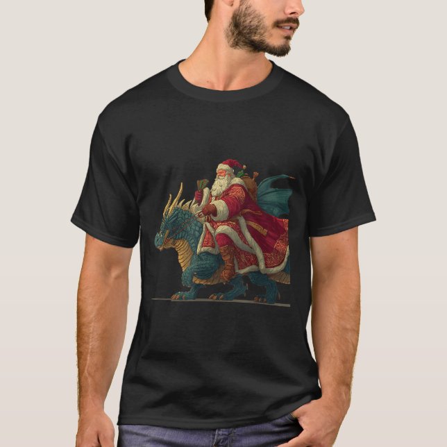 T-shirt Cool Festive Dragon With Riding Santa Claus Look  (Devant)