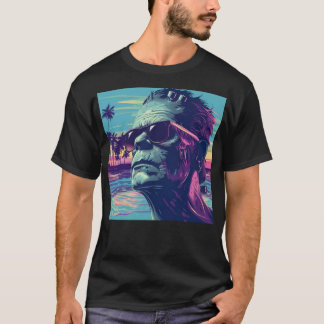 T-shirt Cool Frankenstein Retro Sunset