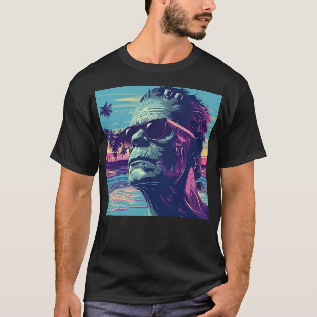T-shirt Cool Frankenstein Retro Sunset (Devant)