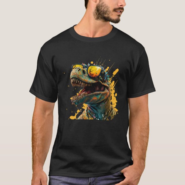 T-shirt Cool fun dinosaur raptor with sunglasses  4 (Devant)