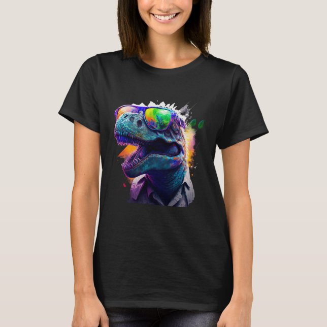 T-shirt Cool fun dinosaur Rex with sunglasses (Devant)