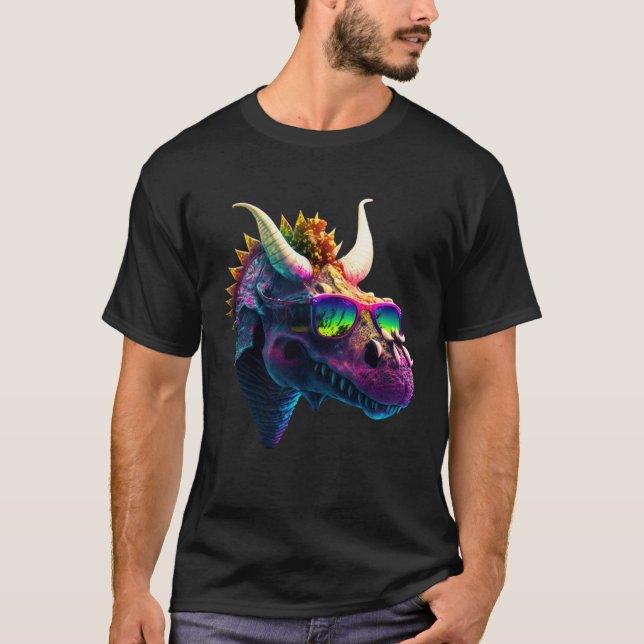 T-shirt Cool fun dinosaur triceratops sunglasses (Devant)