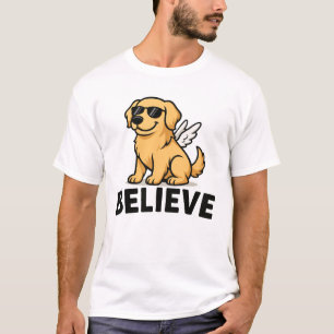 T-shirt Cool Golden Retriever Angel Chien avec lunettes de