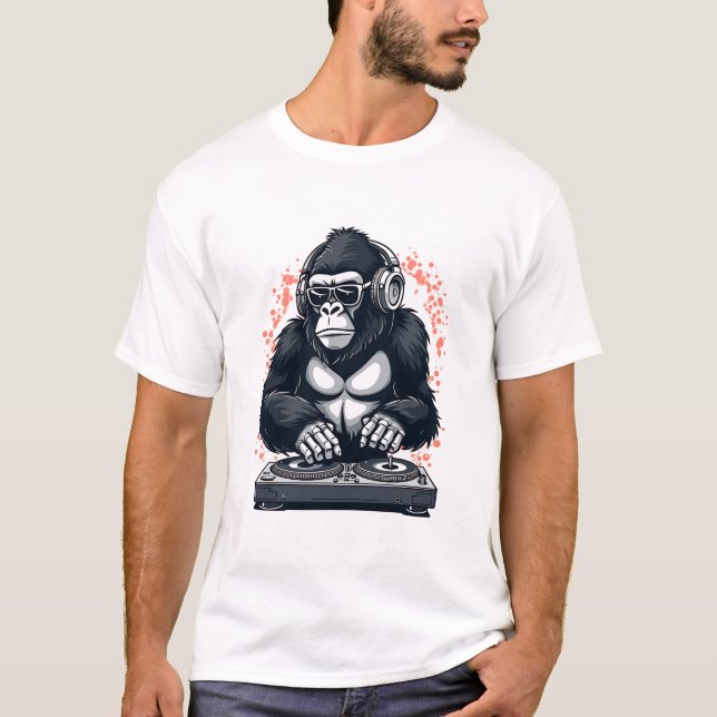 T-shirt Cool Gorilla DJ Mixage Beats avec casque (Devant)