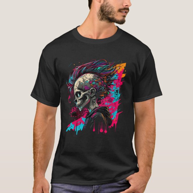 T-shirt Cool Graffiti Skeleton Boy Rock Roll Street (Devant)
