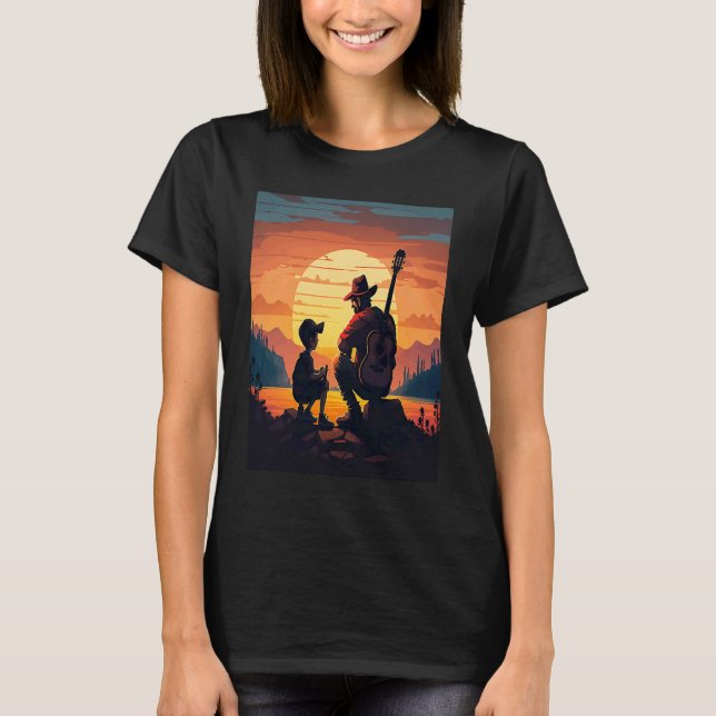 T-shirt Cool Guitarist Father Dad Playing Guitar In Sunset (Devant)