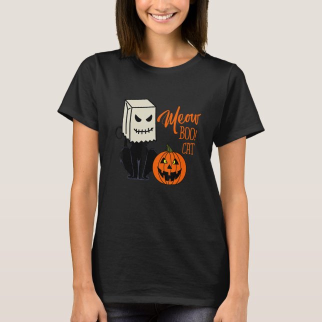 T-shirt Cool Halloween Meow Boo Boo Cat Illustration Graph (Devant)