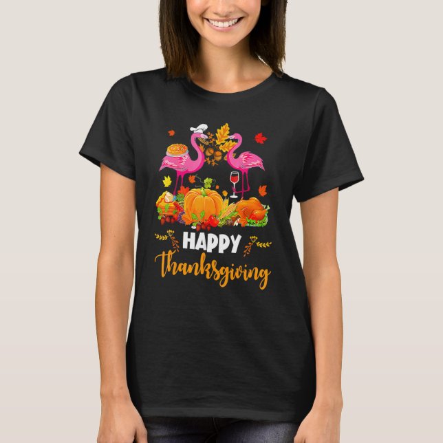 T-shirt Cool Happy Thanksgiving Flamingo Drinking Wine (Devant)