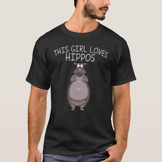 T-shirt Cool Hippo For Girls Kids Hippopotamus Zoo Safari  (Devant)