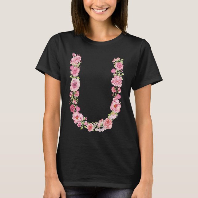 T-shirt Cool Initial Alphabet Monogram Flowers  Floral Let (Devant)