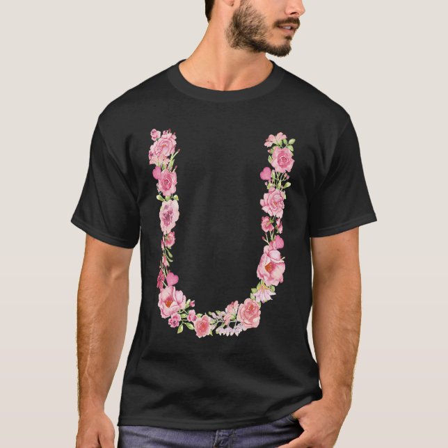 T-shirt Cool Initial Alphabet Monogram Flowers  Floral Let (Devant)