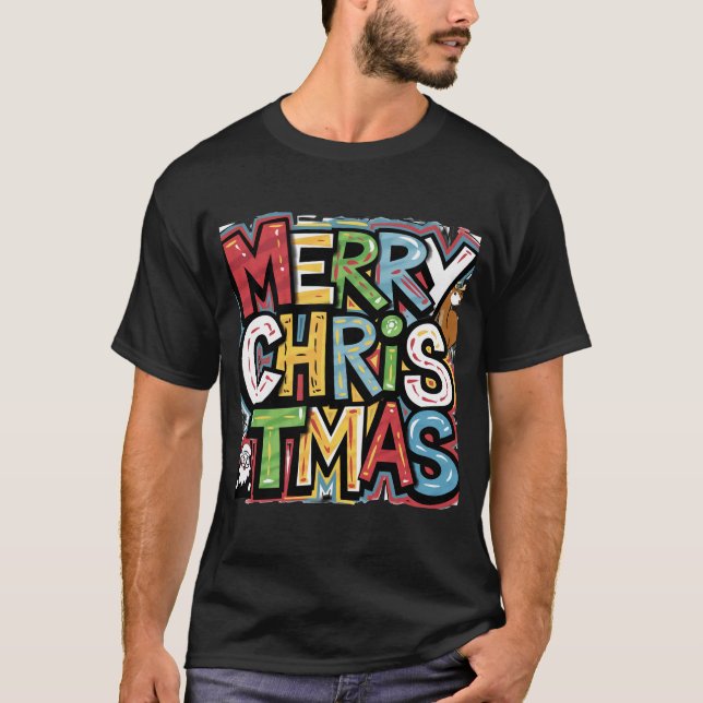 T-shirt Cool Joyeux Texte de Noël Graffiti Art (Devant)