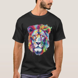 T-shirt Cool Lion Head with Bright Colorful