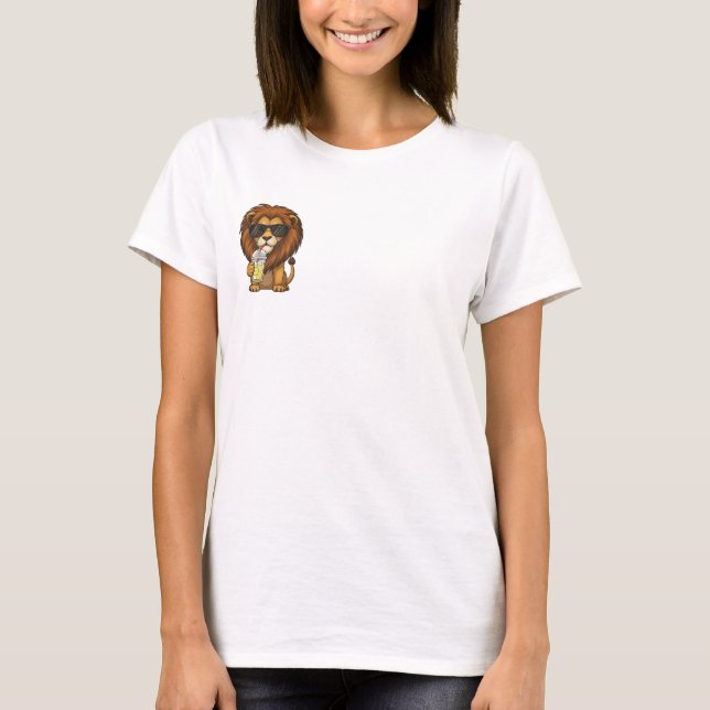 T-shirt Cool Lion Wearing Sunglasses Drinking Lemonade (Devant)
