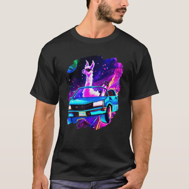 T-shirt Cool Llama Driving Sports Car In Space Alpaca  Lla (Devant)