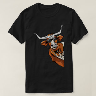 T-shirt Cool Longhorn Cowboy Lunettes de soleil Western Te
