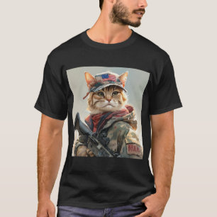 T-shirt Cool MAGA Chat avec pistolet et Camouflage Cute AM