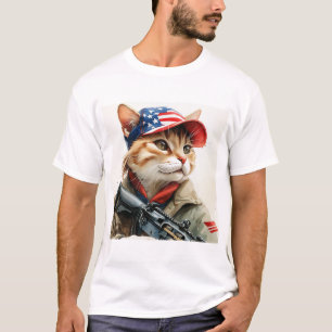 T-shirt Cool MAGA Chat avec pistolet et Camouflage Cute AM
