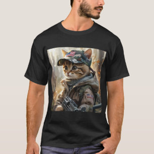 T-shirt Cool MAGA Chat avec pistolet et Camouflage Cute AM