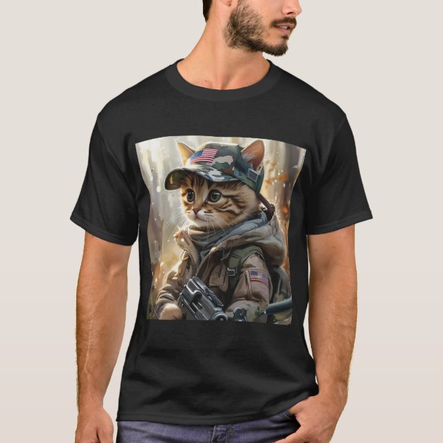 T-shirt Cool MAGA Chat avec pistolet et Camouflage Cute AM (Devant)