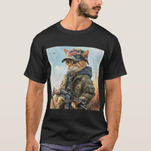 T-shirt Cool MAGA Chat avec pistolet et Camouflage Cute AM