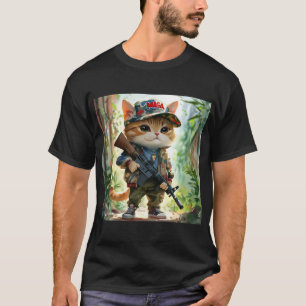 T-shirt Cool MAGA Chat avec pistolet et Camouflage Cute AM
