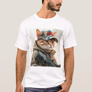T-shirt Cool MAGA Chat avec pistolet et Camouflage mou