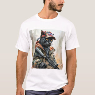 T-shirt Cool MAGA Chat avec pistolet et camouflage PANNEAU