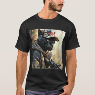 T-shirt Cool MAGA Chat avec pistolet et camouflage PANNEAU