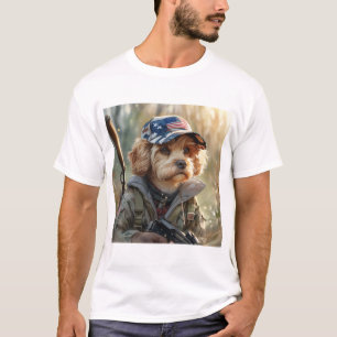 T-shirt Cool MAGA Chien avec pistolet et Camouflage Cute c