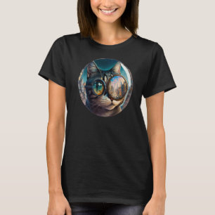 T-shirt Cool Magnifiant Verre Chat Retro Electro Funny Cut