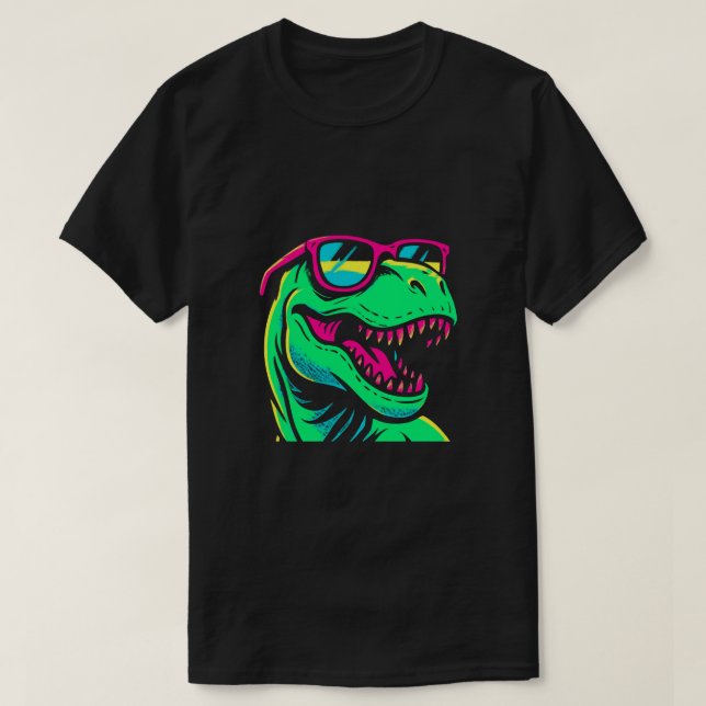 T-shirt Cool Neon Dinosaur with Sunglasses   (Design devant)