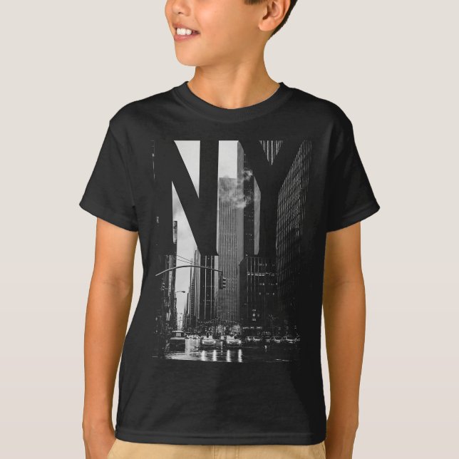 T-shirt Cool New York City Abstract Skyline, Black &amp; W (Devant)