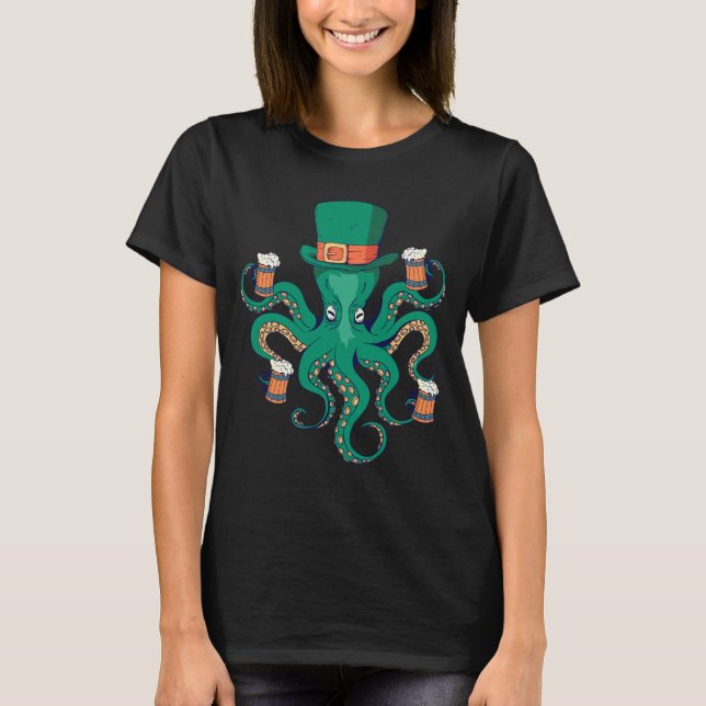 T-shirt Cool Octopus Leprechaun Saint Patrick's Day (Devant)