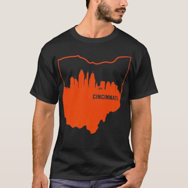 T-shirt Cool Orange Ohio State Outline Cincinnati City Sky (Devant)
